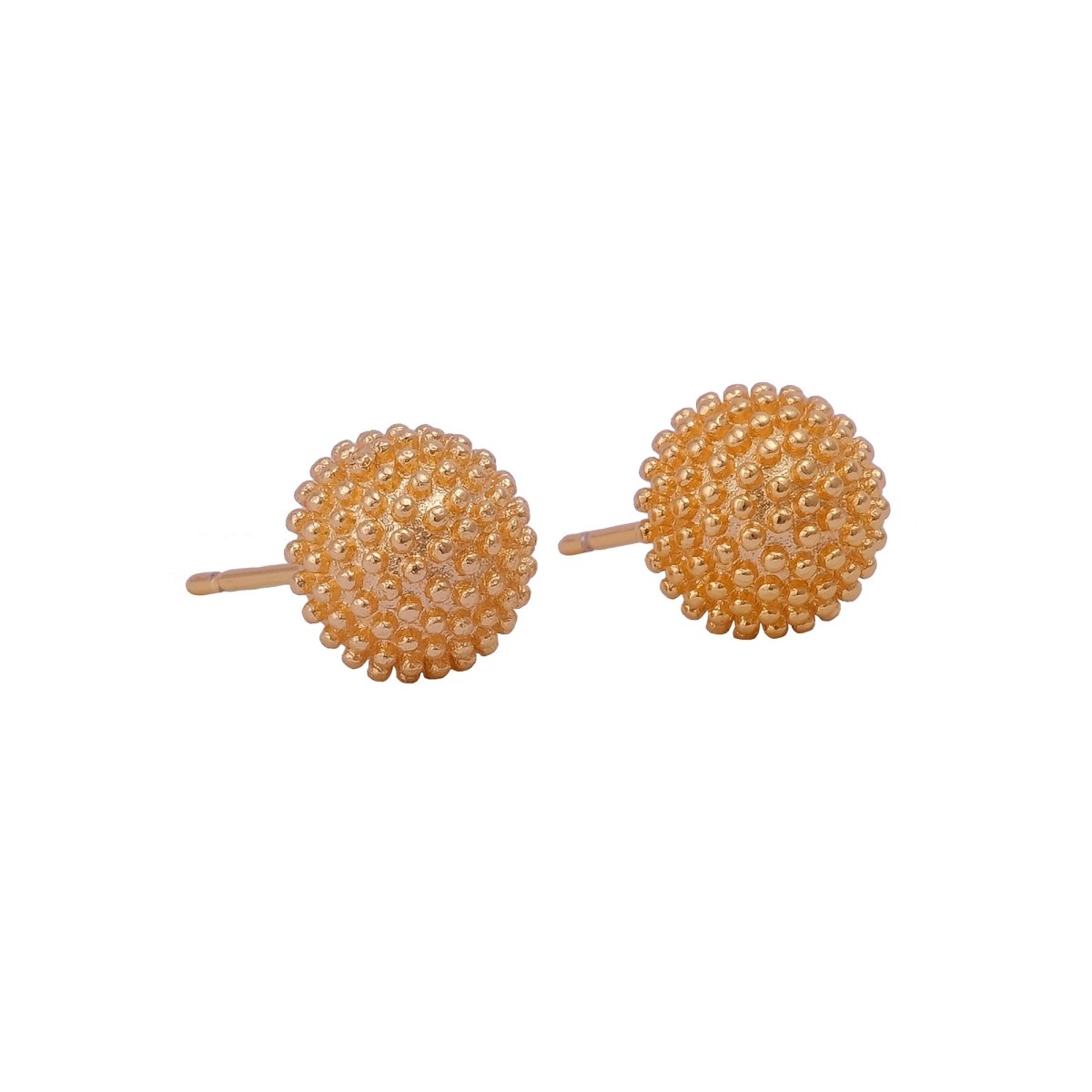 Gold Plated Beaded Round Stud Earrings Textured Everyday Jewelry