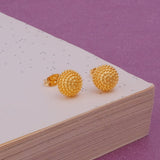 Gold Plated Beaded Round Stud Earrings Textured Everyday Jewelry