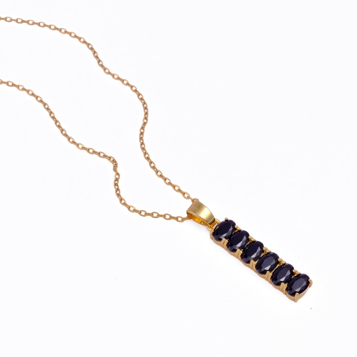 Gold - Plated Black Onyx Oval Gemstones Vertical Design Pendant Necklace