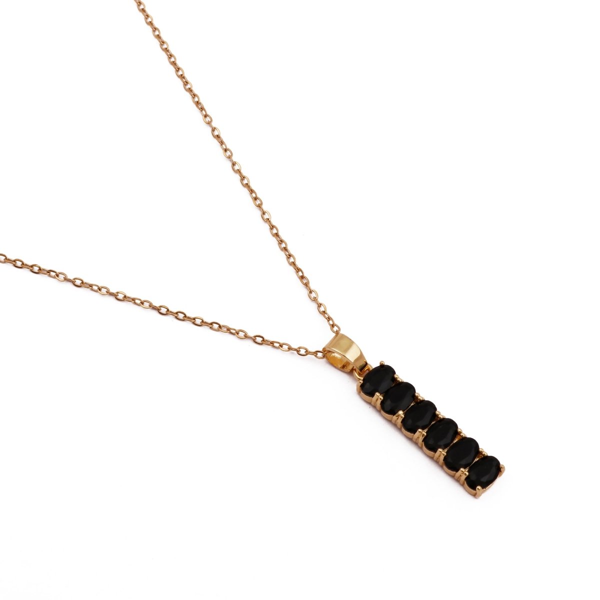 Gold - Plated Black Onyx Oval Gemstones Vertical Design Pendant Necklace