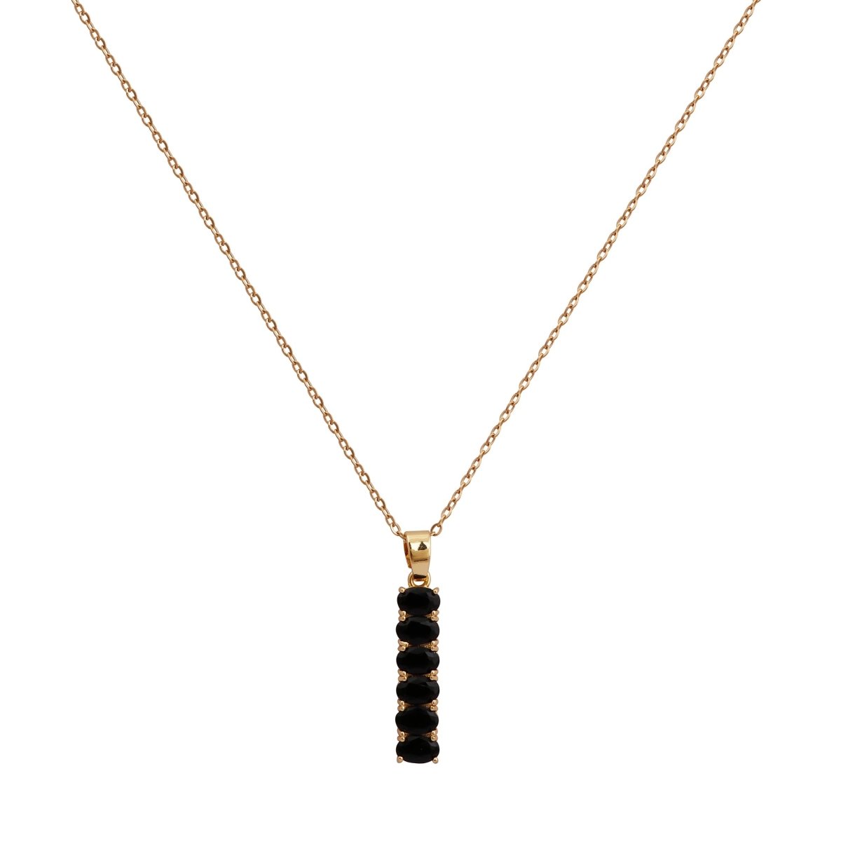 Gold - Plated Black Onyx Oval Gemstones Vertical Design Pendant Necklace