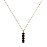 Gold - Plated Black Onyx Oval Gemstones Vertical Design Pendant Necklace