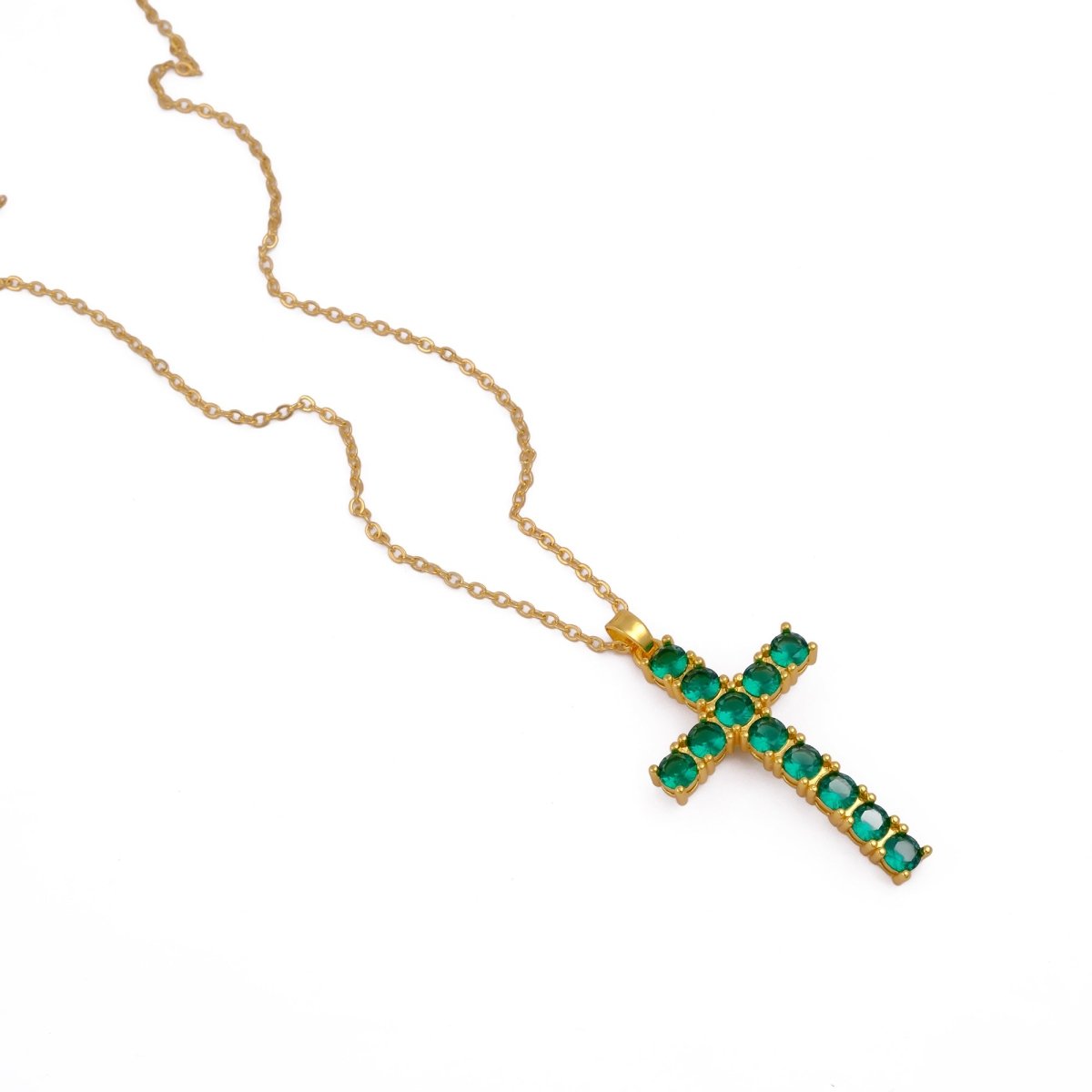 Gold - Plated Cross Apatite Gemstone CZ Pendant Necklace