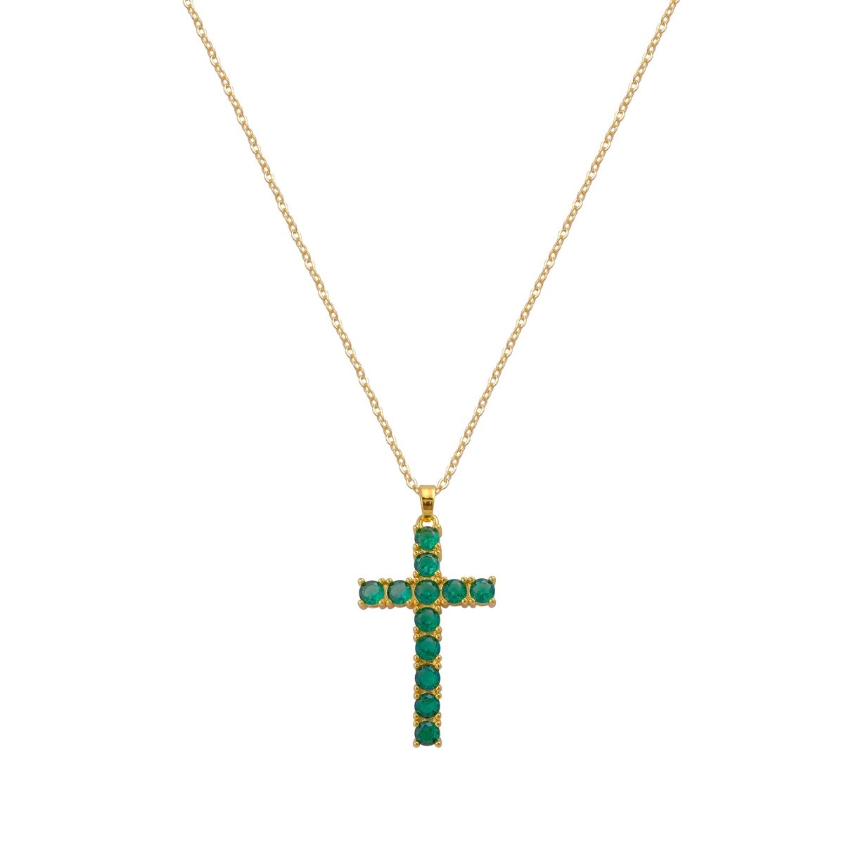 Gold - Plated Cross Apatite Gemstone CZ Pendant Necklace