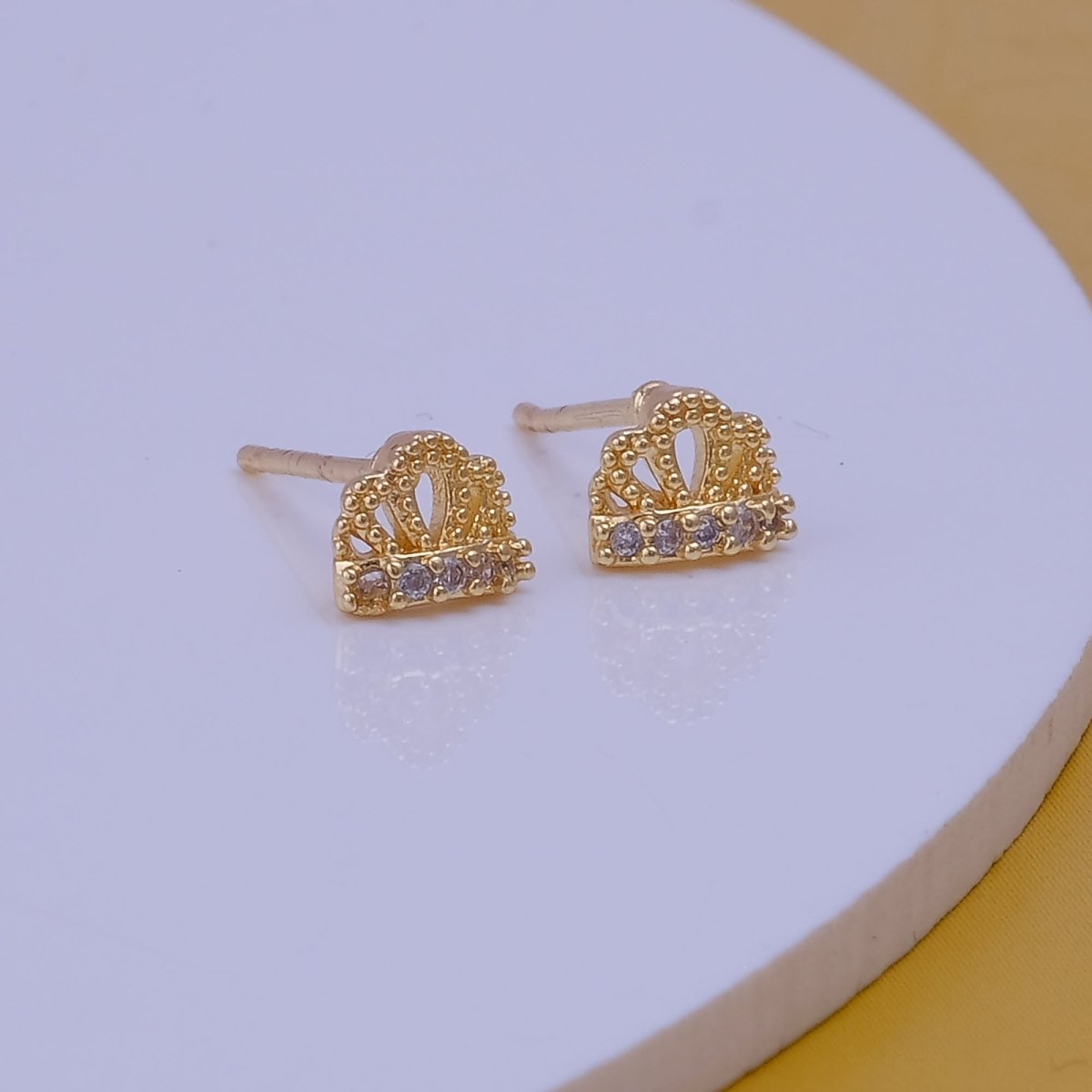 Gold Plated Crown Stud Earrings with CZ Gemstones – Elegant Tiara-Inspired Jewelry