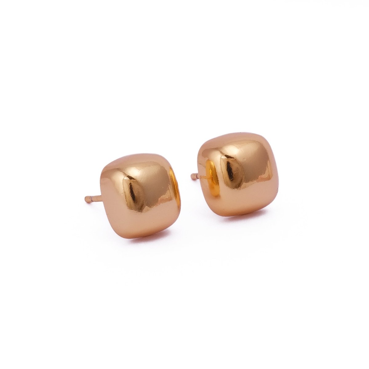Gold Plated Cusion Stud Earrings Bold Rounded Square Minimalist Jewelry