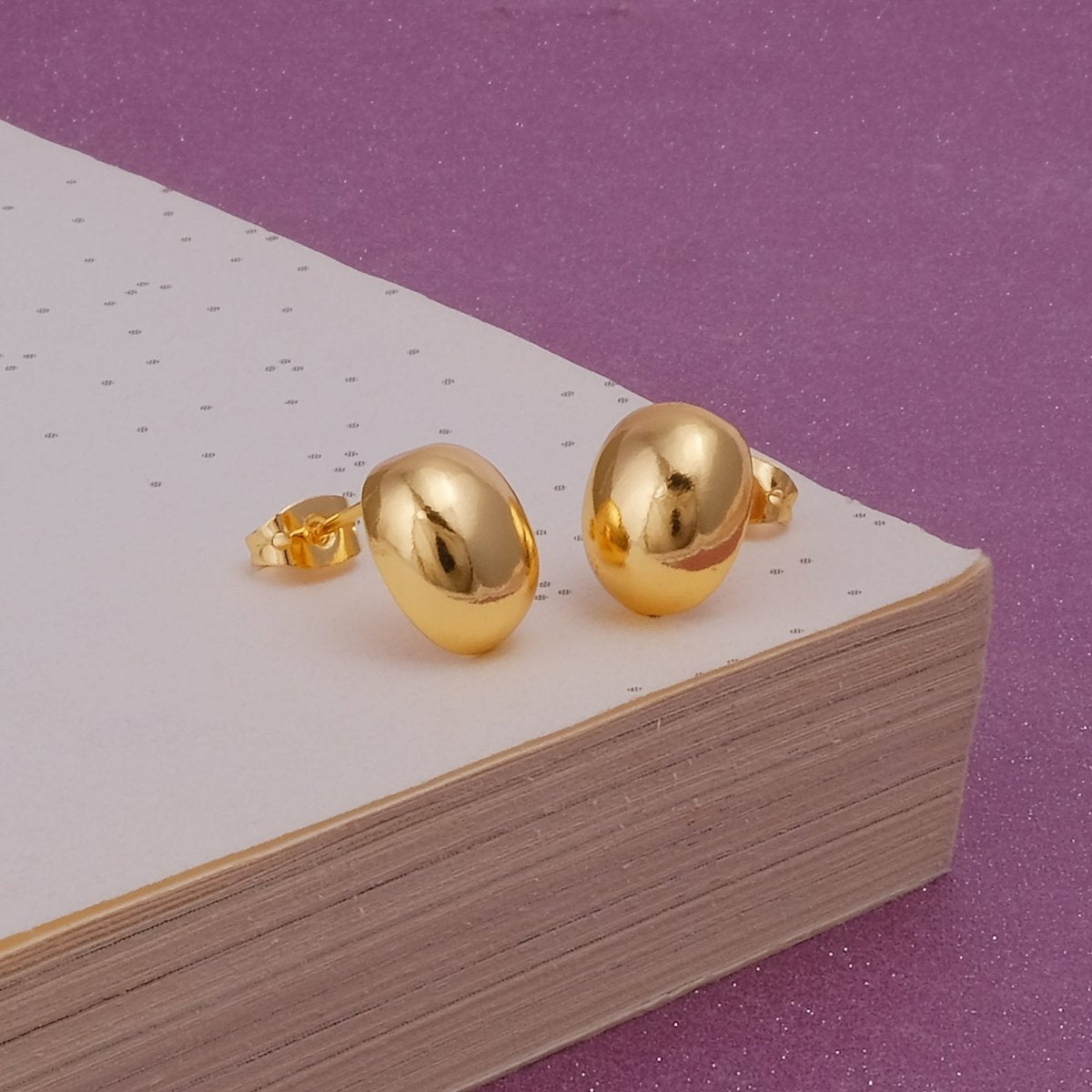 Gold Plated Dome Stud Earrings Bold Rounded Minimalist Jewelry