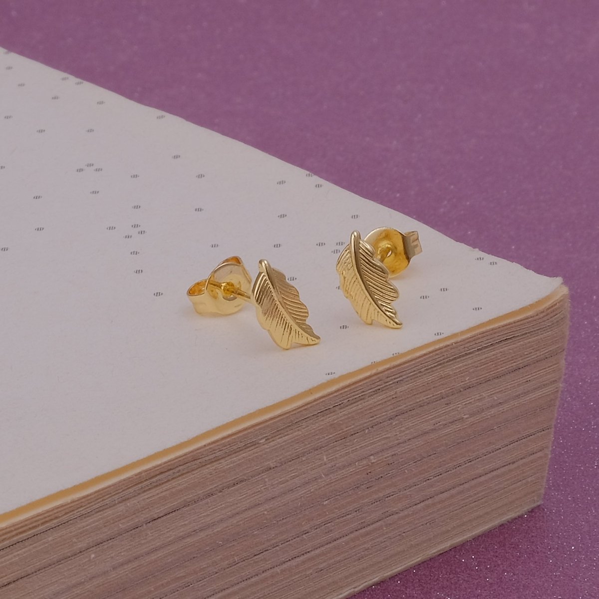 Gold Plated Feather Stud Earrings Minimalist Nature Inspired Jewelry