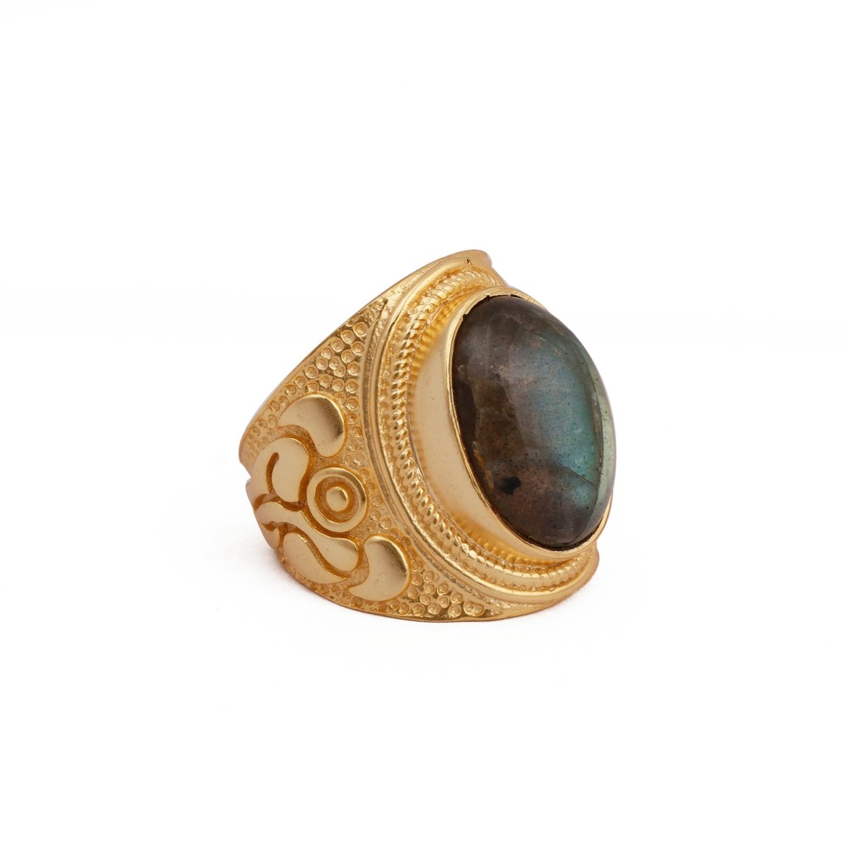 Gold Plated Filigree Labradorite Statement Ring - Elegant Handcrafted Jewelry