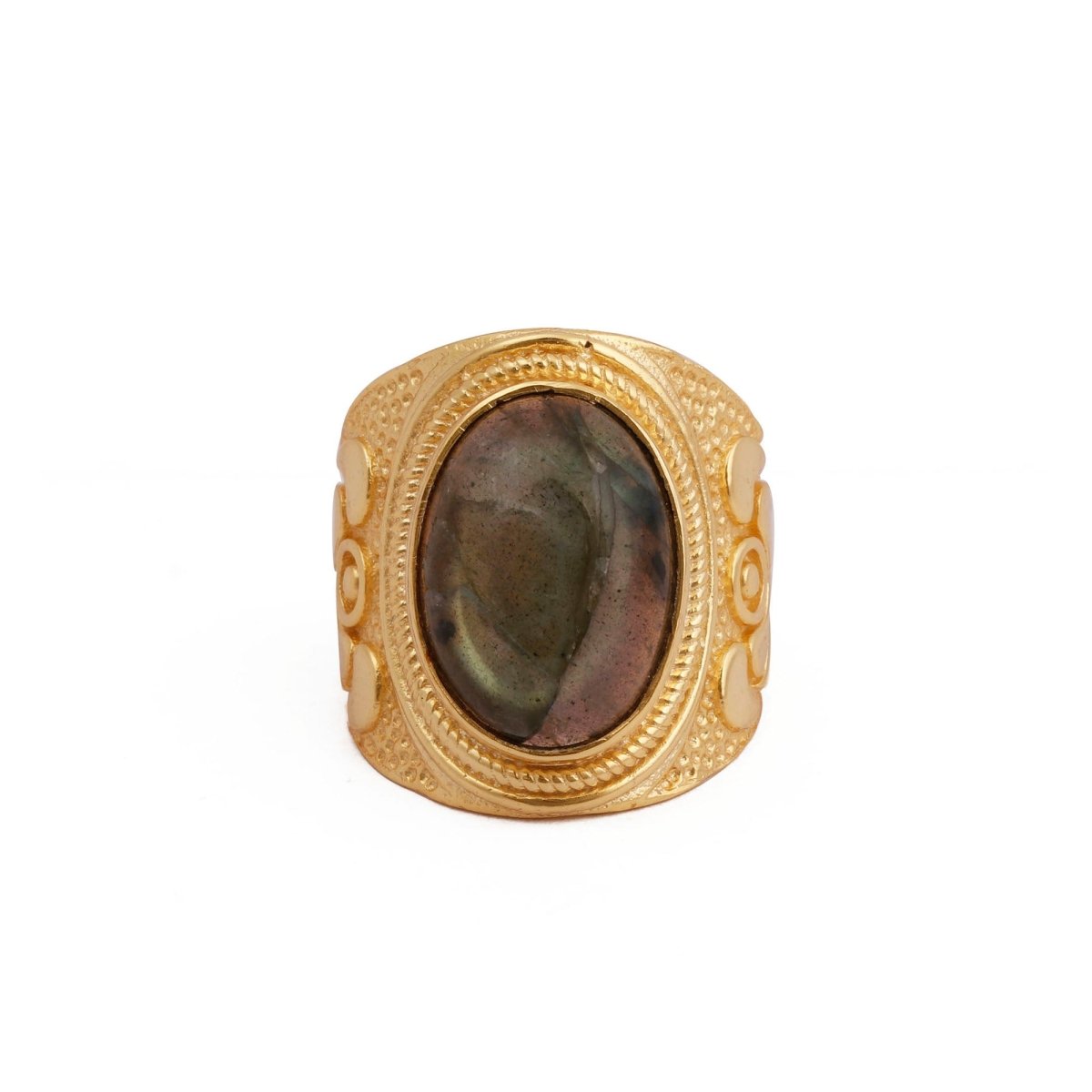 Gold Plated Filigree Labradorite Statement Ring - Elegant Handcrafted Jewelry