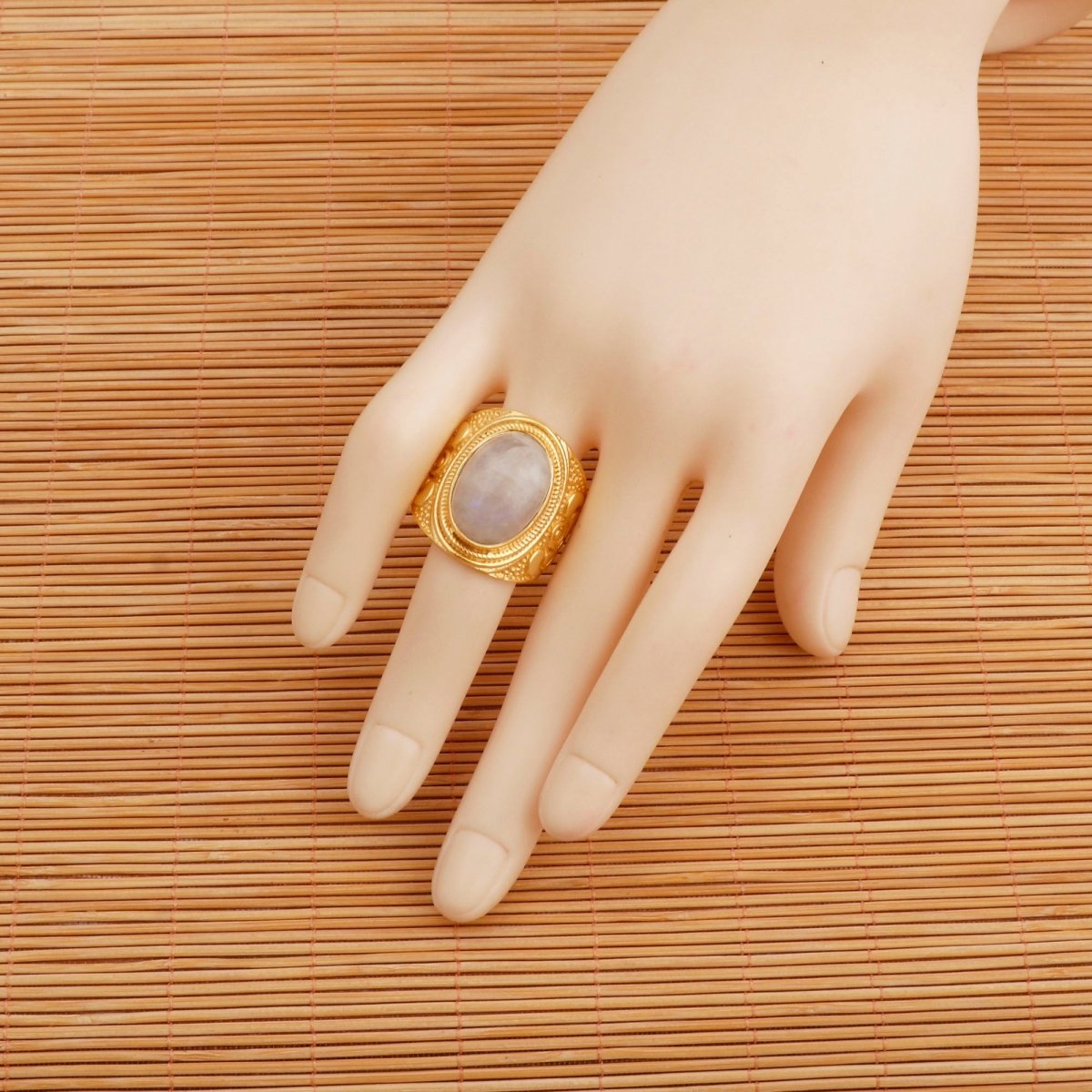 Gold Plated Filigree Labradorite Statement Ring - Elegant Handcrafted Jewelry Moonstone
