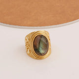 Gold Plated Filigree Labradorite Statement Ring - Elegant Handcrafted Jewelry
