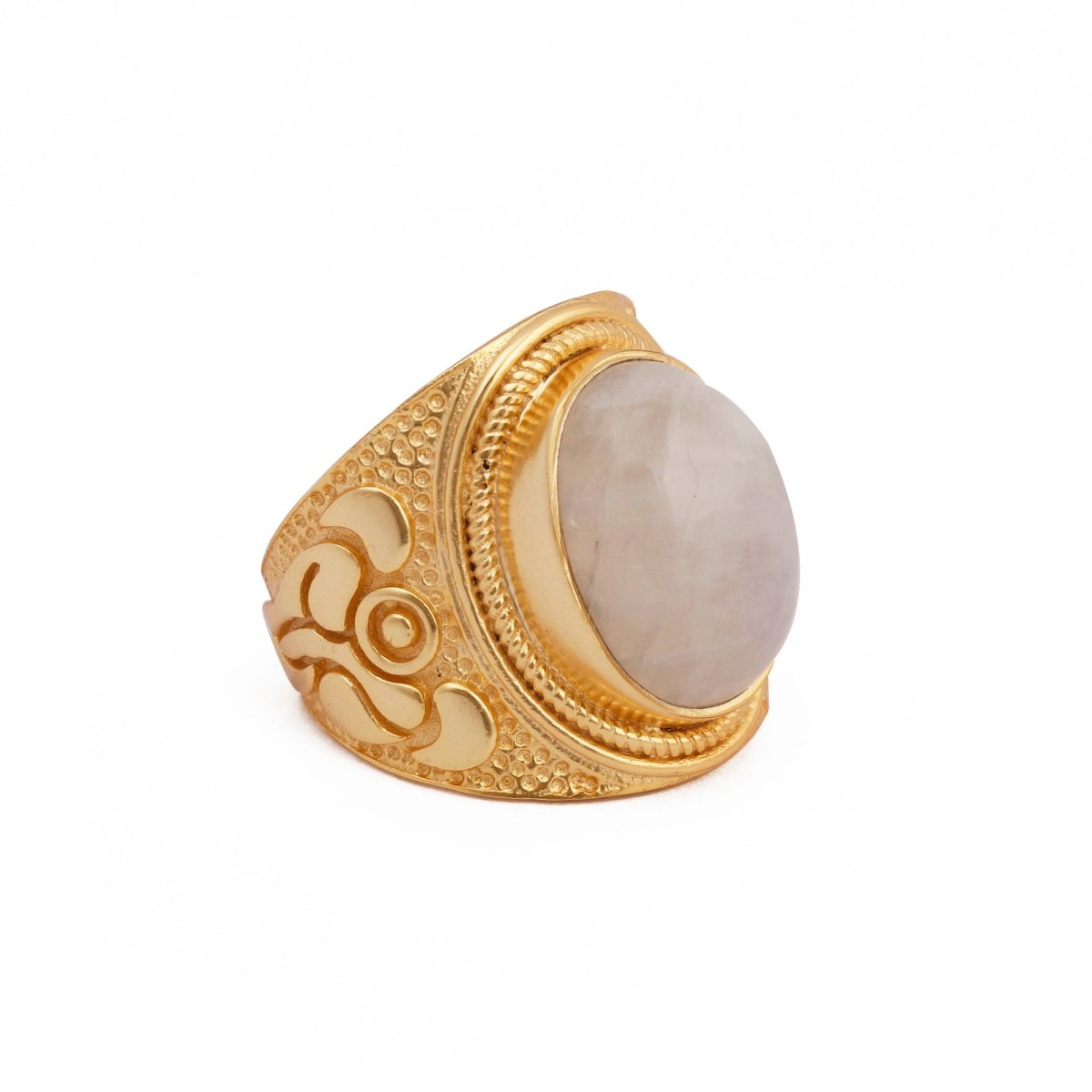 Gold Plated Filigree Labradorite Statement Ring - Elegant Handcrafted Jewelry
