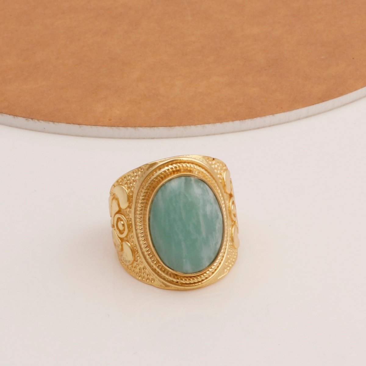 Gold Plated Filigree Labradorite Statement Ring - Elegant Handcrafted Jewelry