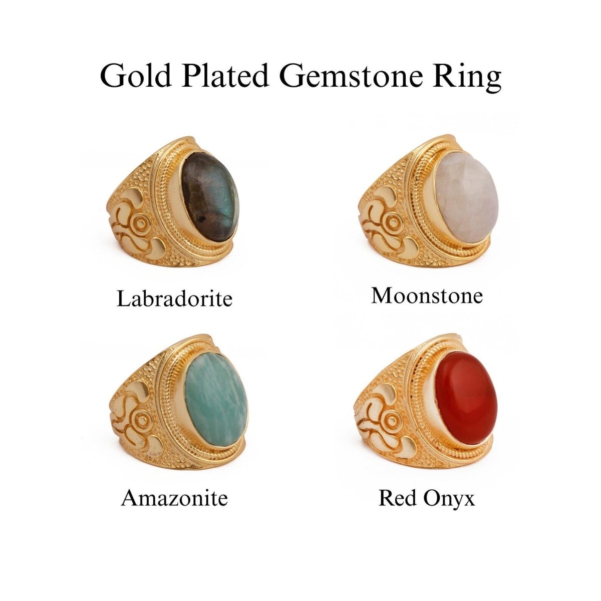 Gold Plated Filigree Labradorite Statement Ring - Elegant Handcrafted Jewelry