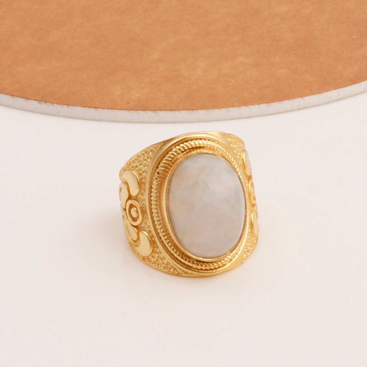 Gold Plated Filigree Labradorite Statement Ring - Elegant Handcrafted Jewelry