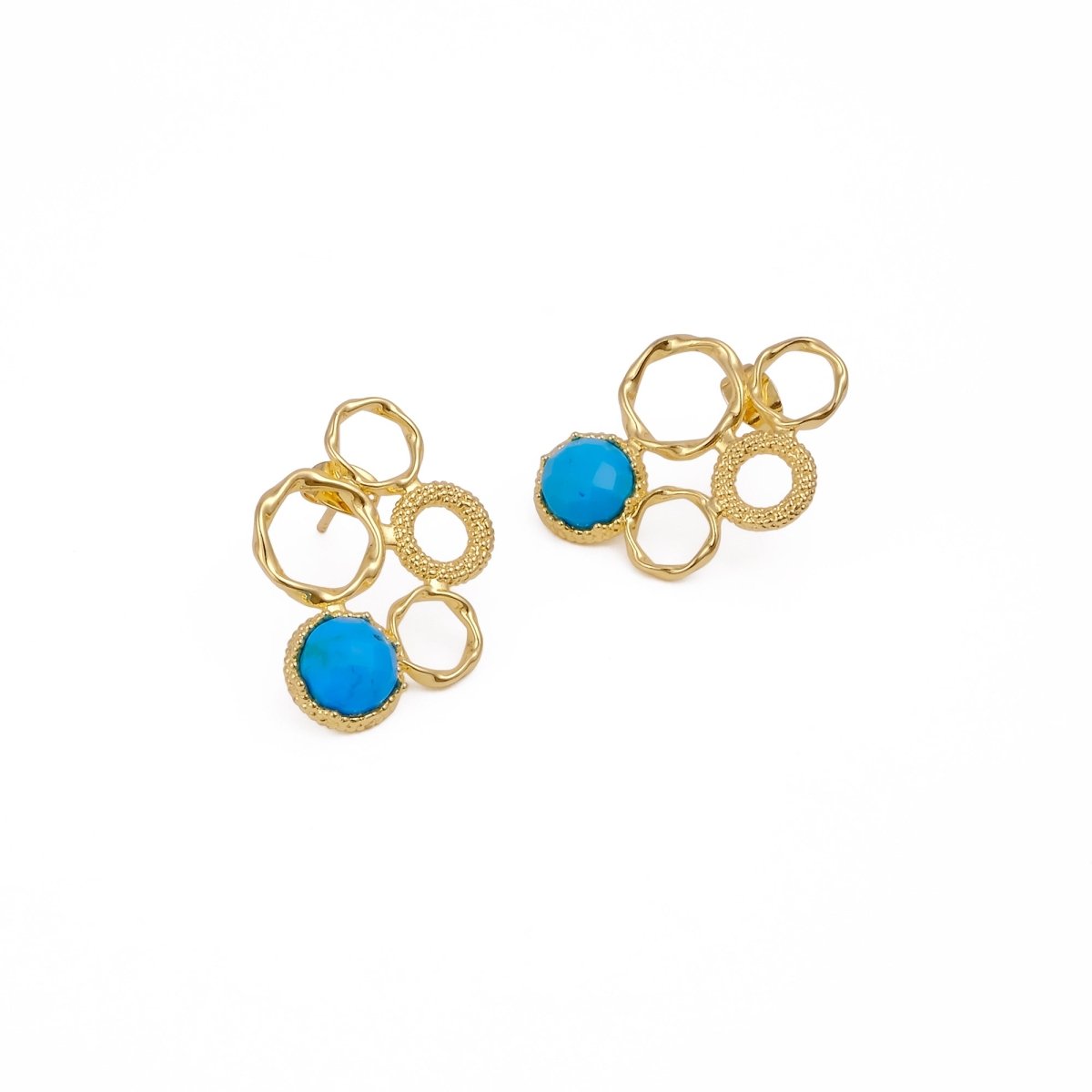 Gold Plated Geometric Circle Stud Earrings with Dalmatian Jasper Gemstone CE - 1017