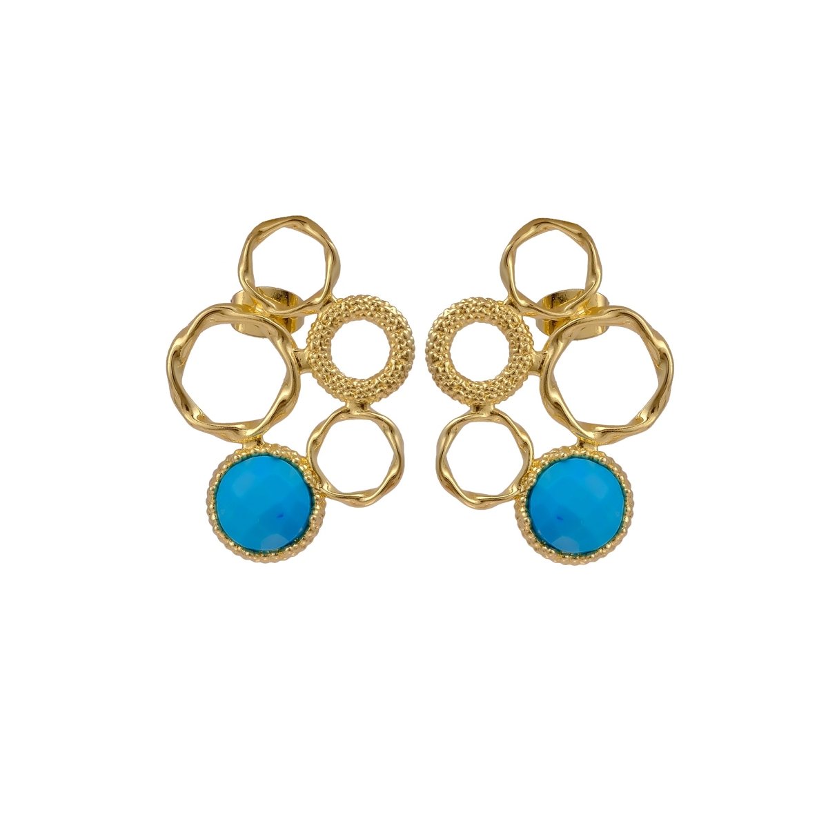 Gold Plated Geometric Circle Stud Earrings with Dalmatian Jasper Gemstone CE - 1017