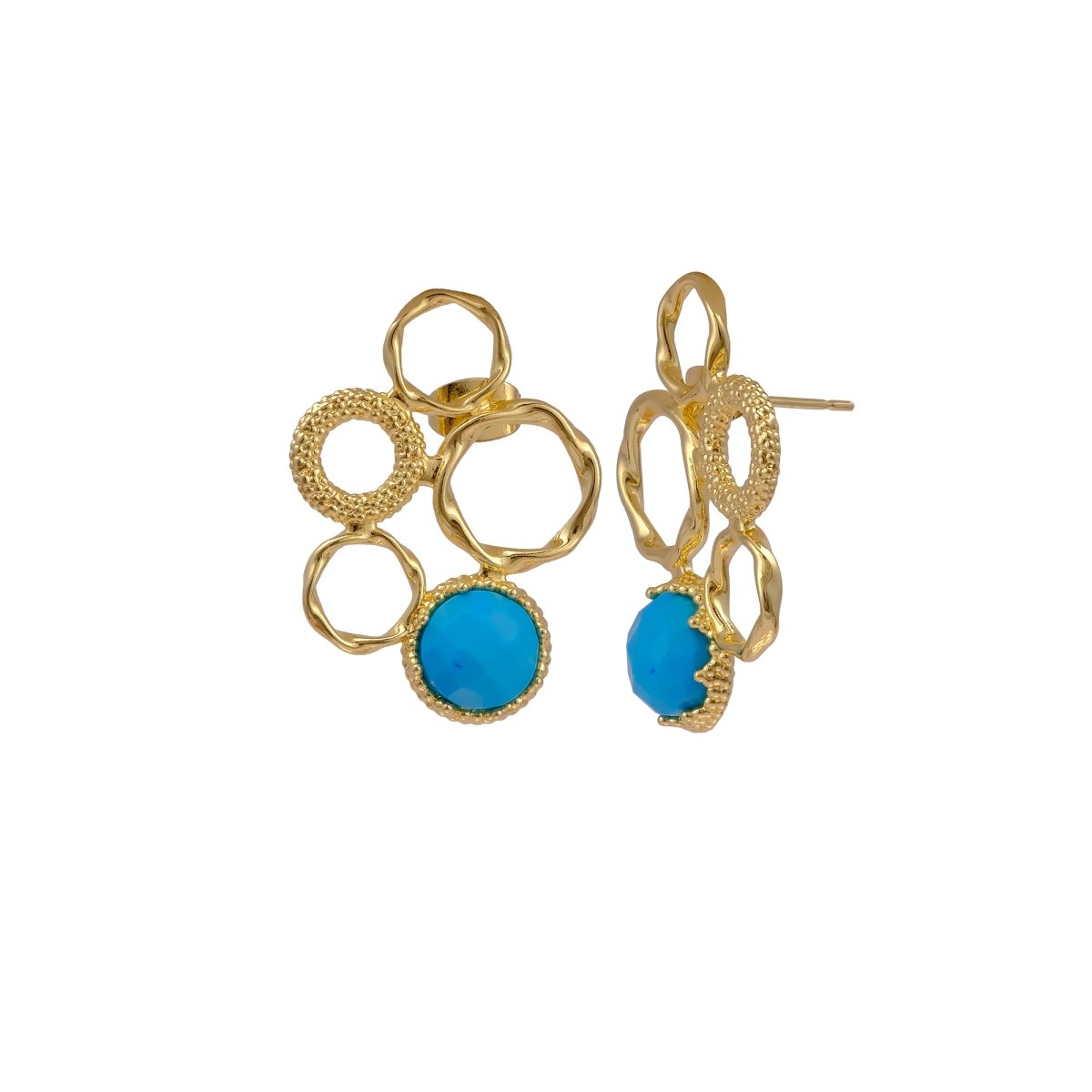 Gold Plated Geometric Circle Stud Earrings with Dalmatian Jasper Gemstone CE - 1017