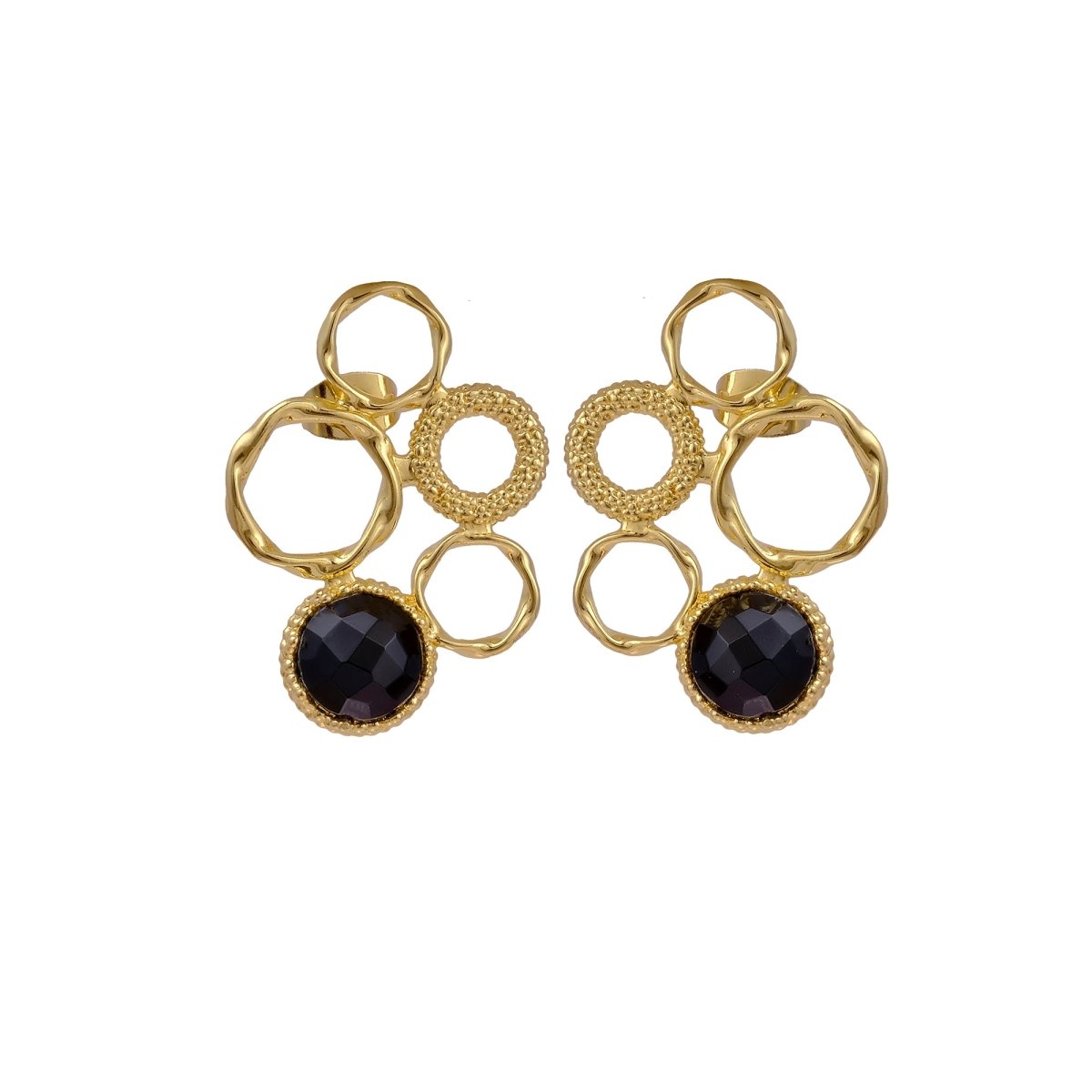Gold Plated Geometric Circle Stud Earrings with Dalmatian Jasper Gemstone CE - 1017