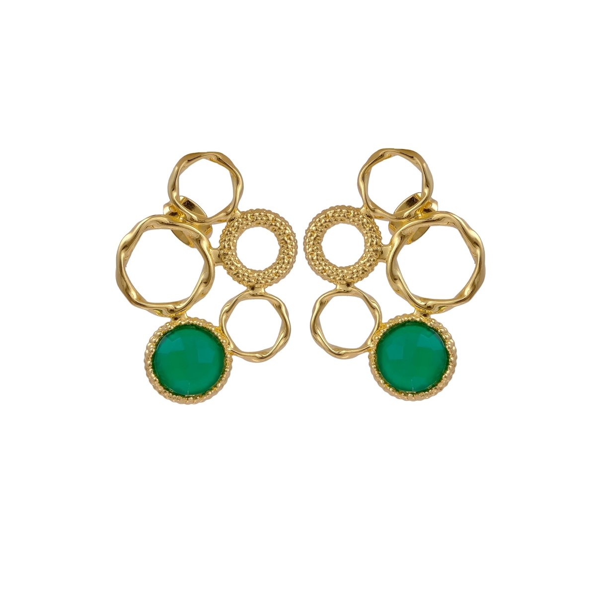 Gold Plated Geometric Circle Stud Earrings with Dalmatian Jasper Gemstone CE - 1017