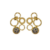 Gold Plated Geometric Circle Stud Earrings with Dalmatian Jasper Gemstone CE - 1017