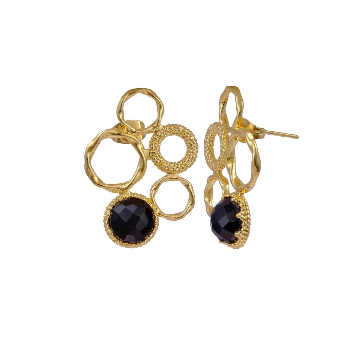 Gold Plated Geometric Circle Stud Earrings with Dalmatian Jasper Gemstone CE - 1017