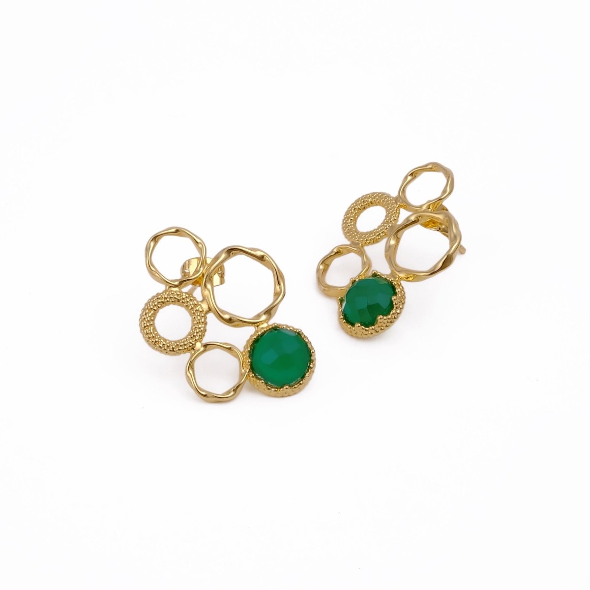 Gold Plated Geometric Circle Stud Earrings with Dalmatian Jasper Gemstone CE - 1017
