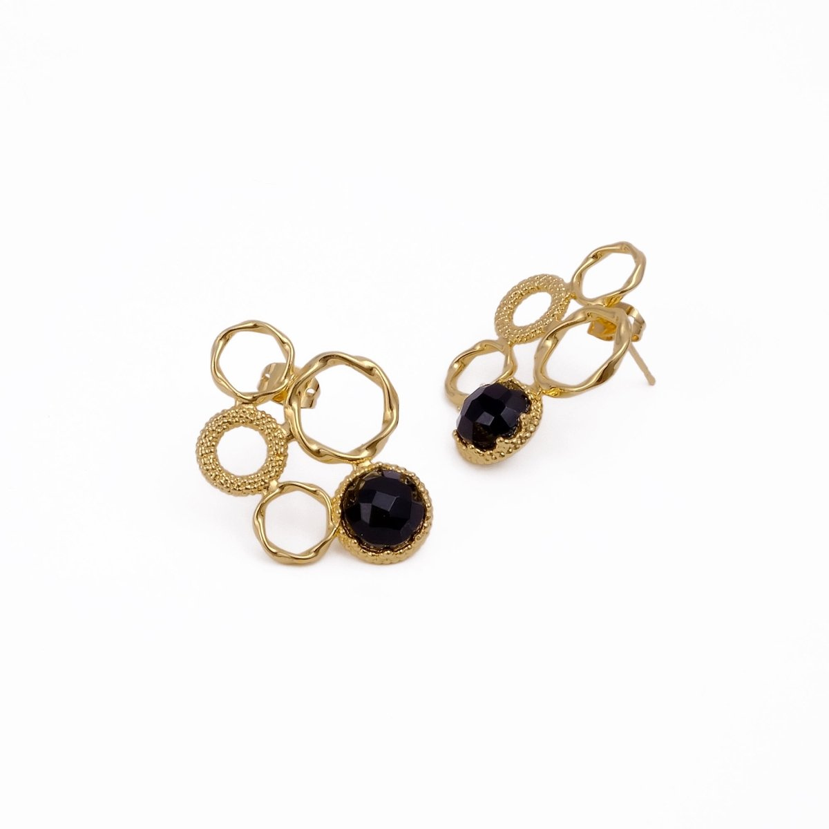 Gold Plated Geometric Circle Stud Earrings with Dalmatian Jasper Gemstone CE - 1017