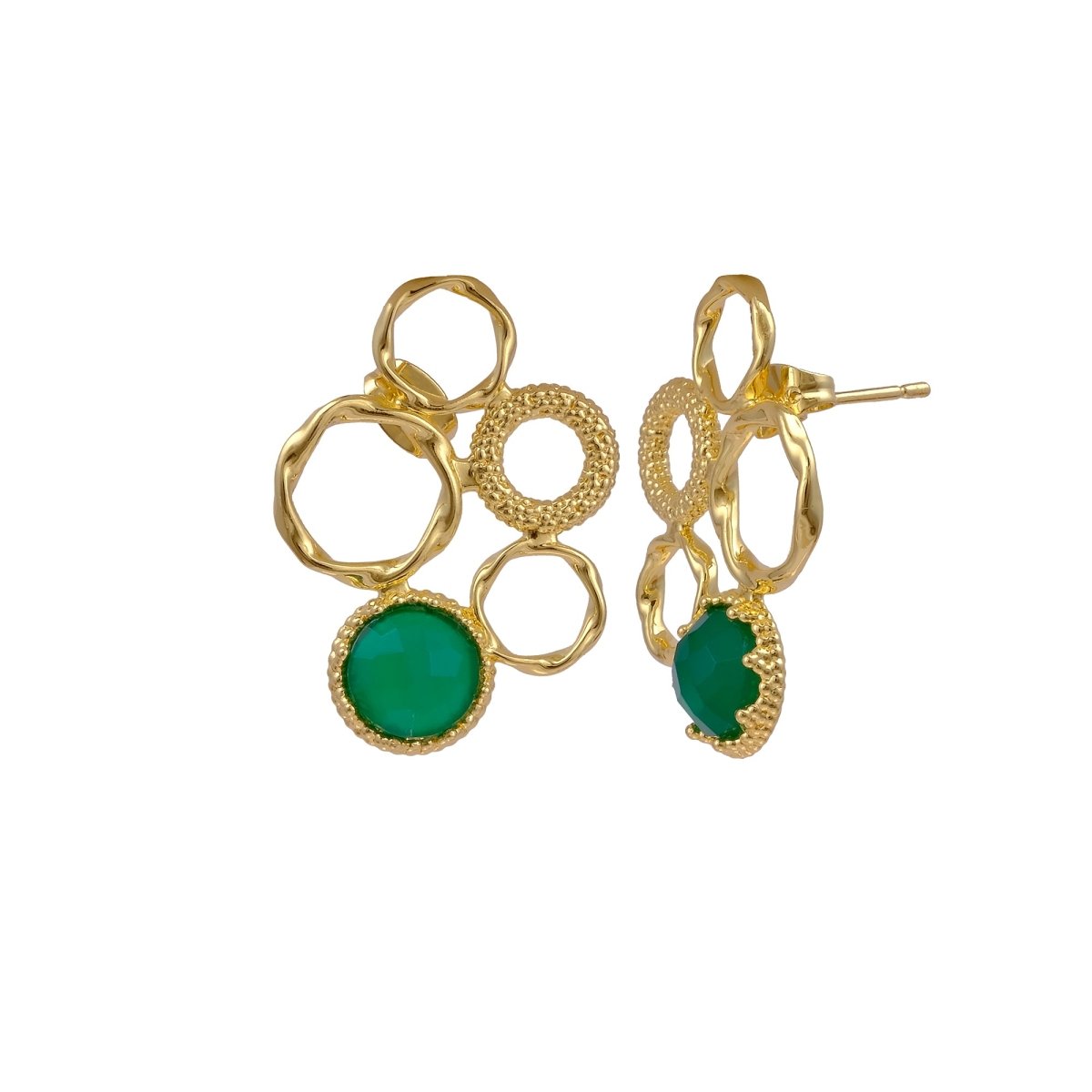 Gold Plated Geometric Circle Stud Earrings with Dalmatian Jasper Gemstone CE - 1017