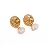 Gold Plated Hammered Stud Earrings Pearl Gemstone Stud Minimalist Post Earrings