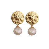 Gold Plated Hammered Stud Earrings Pearl Gemstone Stud Minimalist Post Earrings