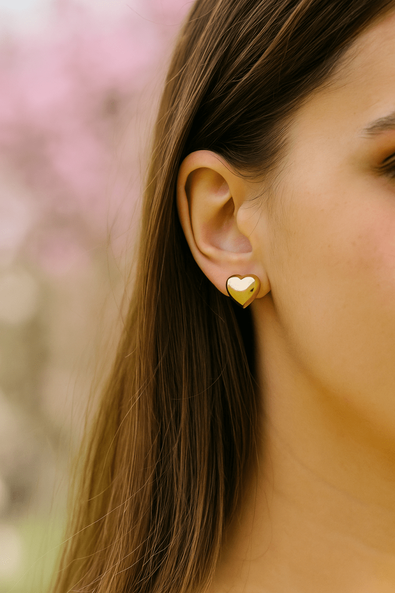 Gold Plated Heart Shape Stud Earrings Minimalist Love Jewelry for Everyday Wear