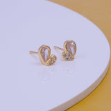 Gold Plated Heart - Shaped Stud Earrings with CZ Gemstones