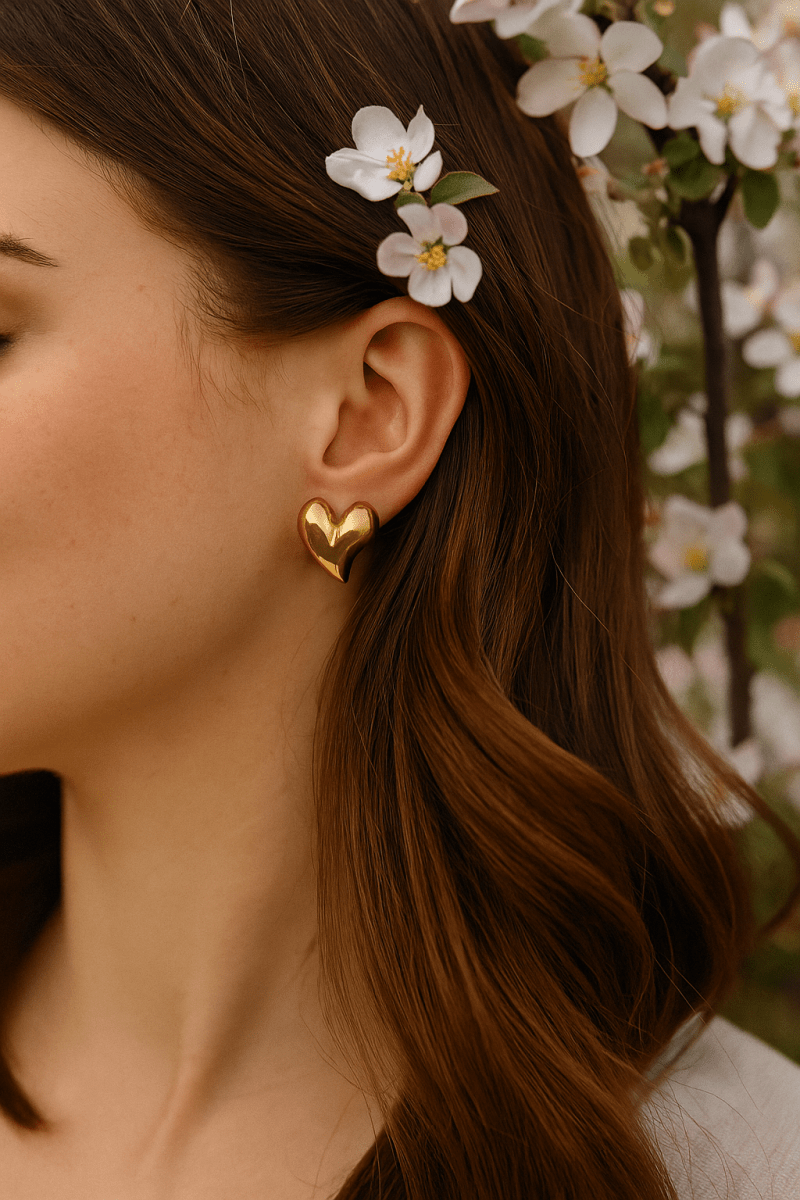 Gold Plated Heart Stud Earrings Modern Romantic Jewelry for Everyday Wear