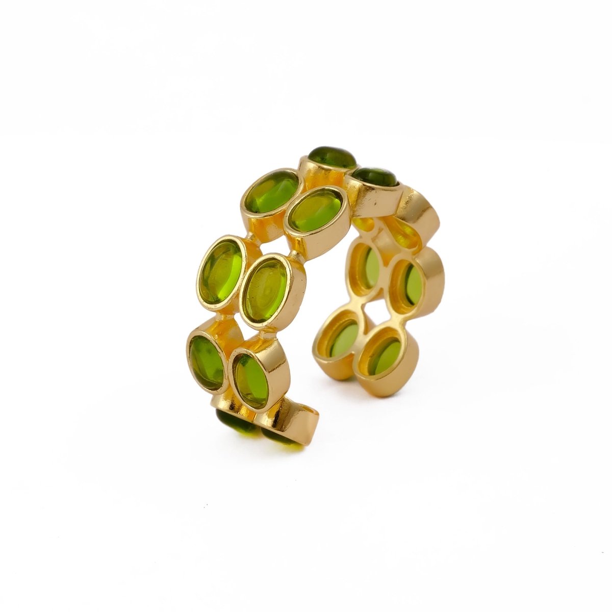 Gold Plated Hessonite Garnet Eternity Ring, Adjustable Bezel Set Statement Ring CR - 1028
