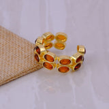 Gold Plated Hessonite Garnet Eternity Ring, Adjustable Bezel Set Statement Ring CR - 1028