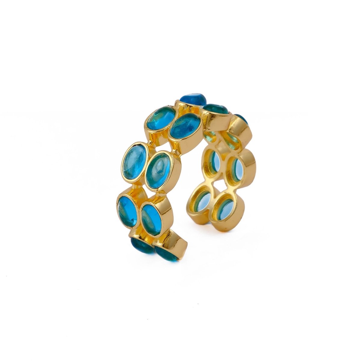 Gold Plated Hessonite Garnet Eternity Ring, Adjustable Bezel Set Statement Ring CR - 1028