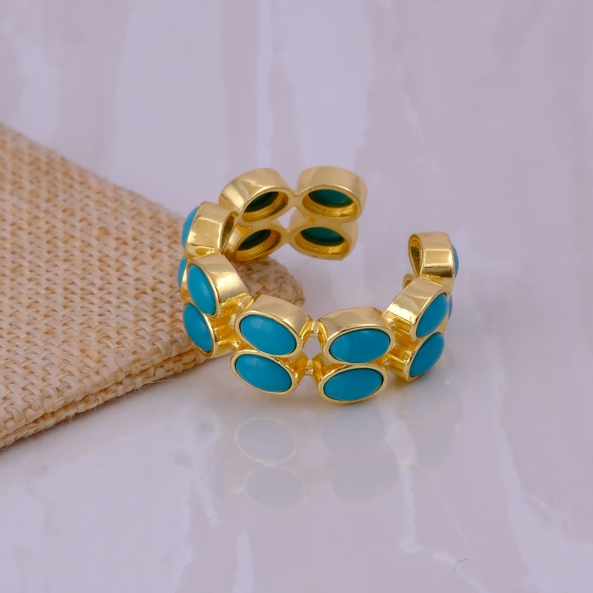 Gold Plated Hessonite Garnet Eternity Ring, Adjustable Bezel Set Statement Ring CR - 1028