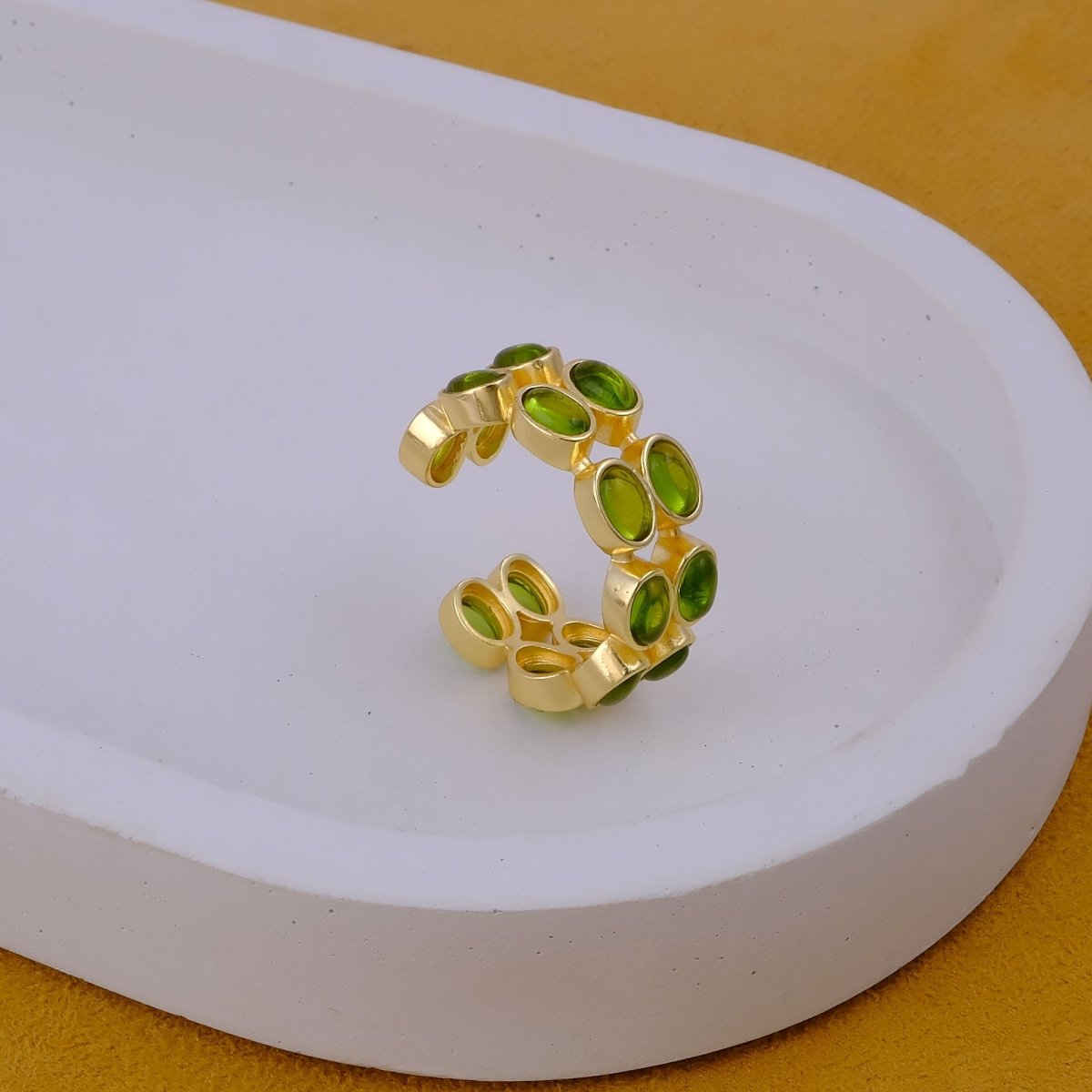 Gold Plated Hessonite Garnet Eternity Ring, Adjustable Bezel Set Statement Ring CR - 1028