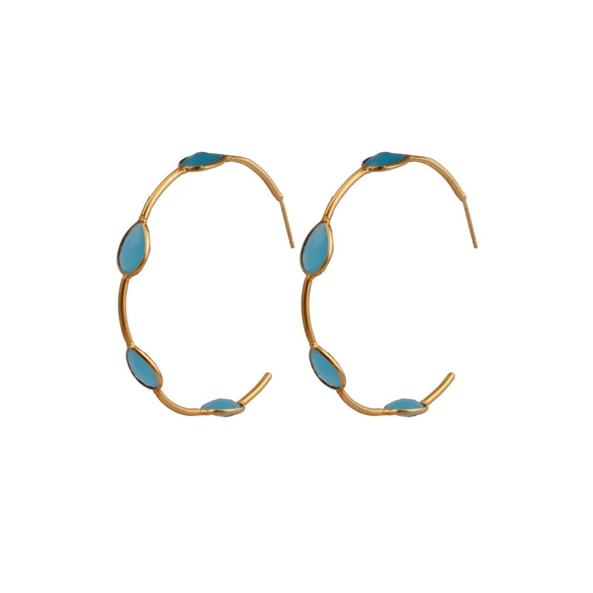 Gold Plated Hoop Earrings, Aqua Chalcedony Teardrop Gemstone Hoops Statement Hoops