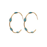 Gold Plated Hoop Earrings, Aqua Chalcedony Teardrop Gemstone Hoops Statement Hoops