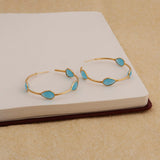 Gold Plated Hoop Earrings, Aqua Chalcedony Teardrop Gemstone Hoops Statement Hoops