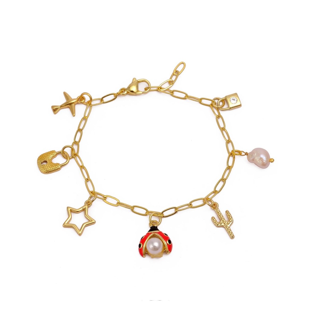 Gold Plated Multi Charm Bracelet for Women, Hamsa Hand & Evil Eye Jewelry 5382