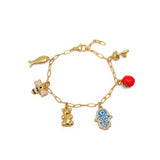 Gold Plated Multi Charm Bracelet for Women, Hamsa Hand & Evil Eye Jewelry 5382