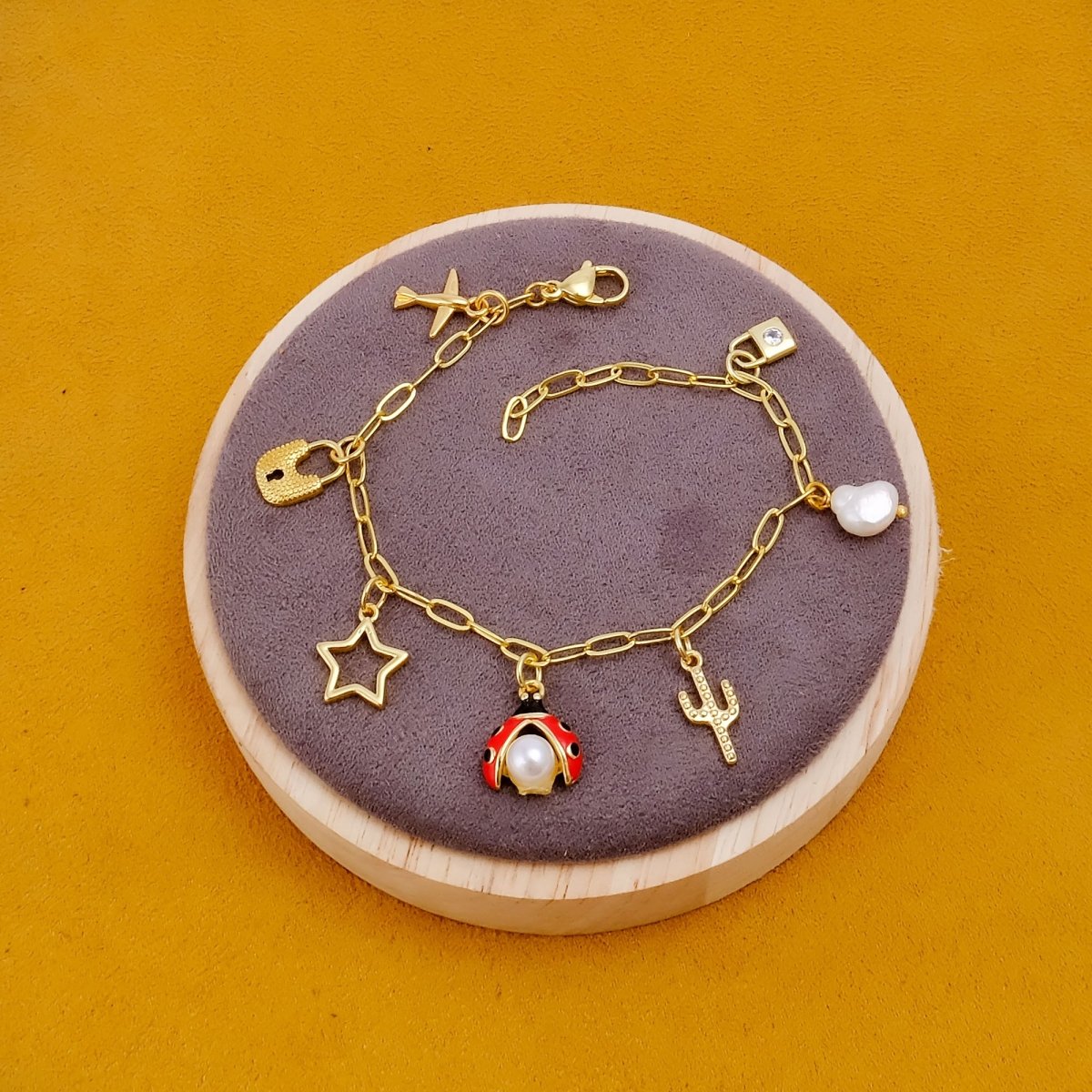 Gold Plated Multi Charm Bracelet for Women, Hamsa Hand & Evil Eye Jewelry 5382