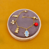 Gold Plated Multi Charm Bracelet for Women, Hamsa Hand & Evil Eye Jewelry 5382