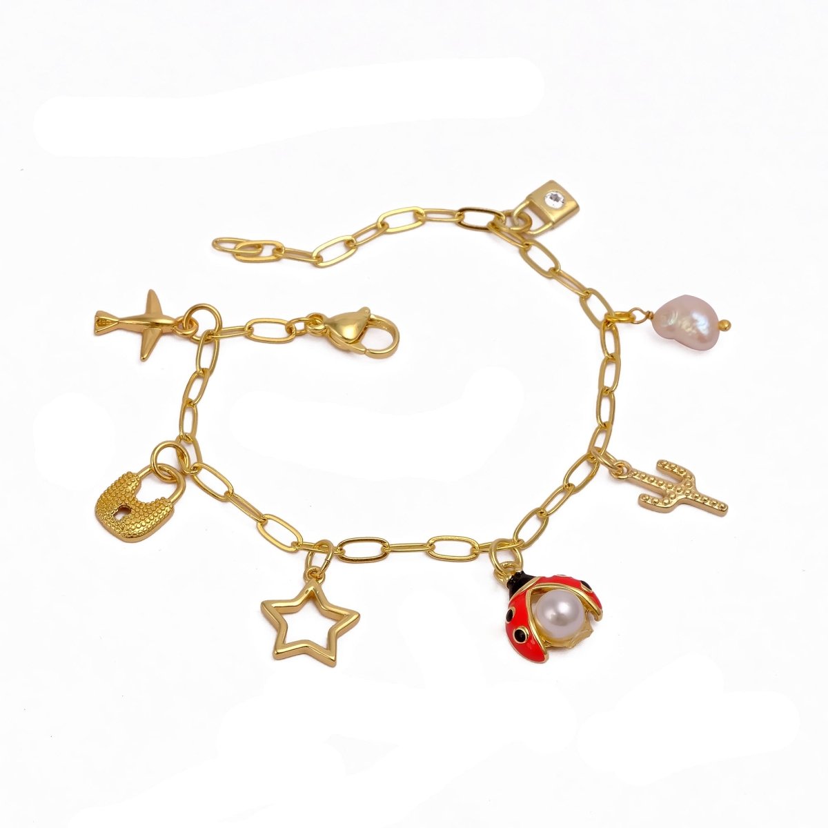 Gold Plated Multi Charm Bracelet for Women, Hamsa Hand & Evil Eye Jewelry 5382 Style 2.