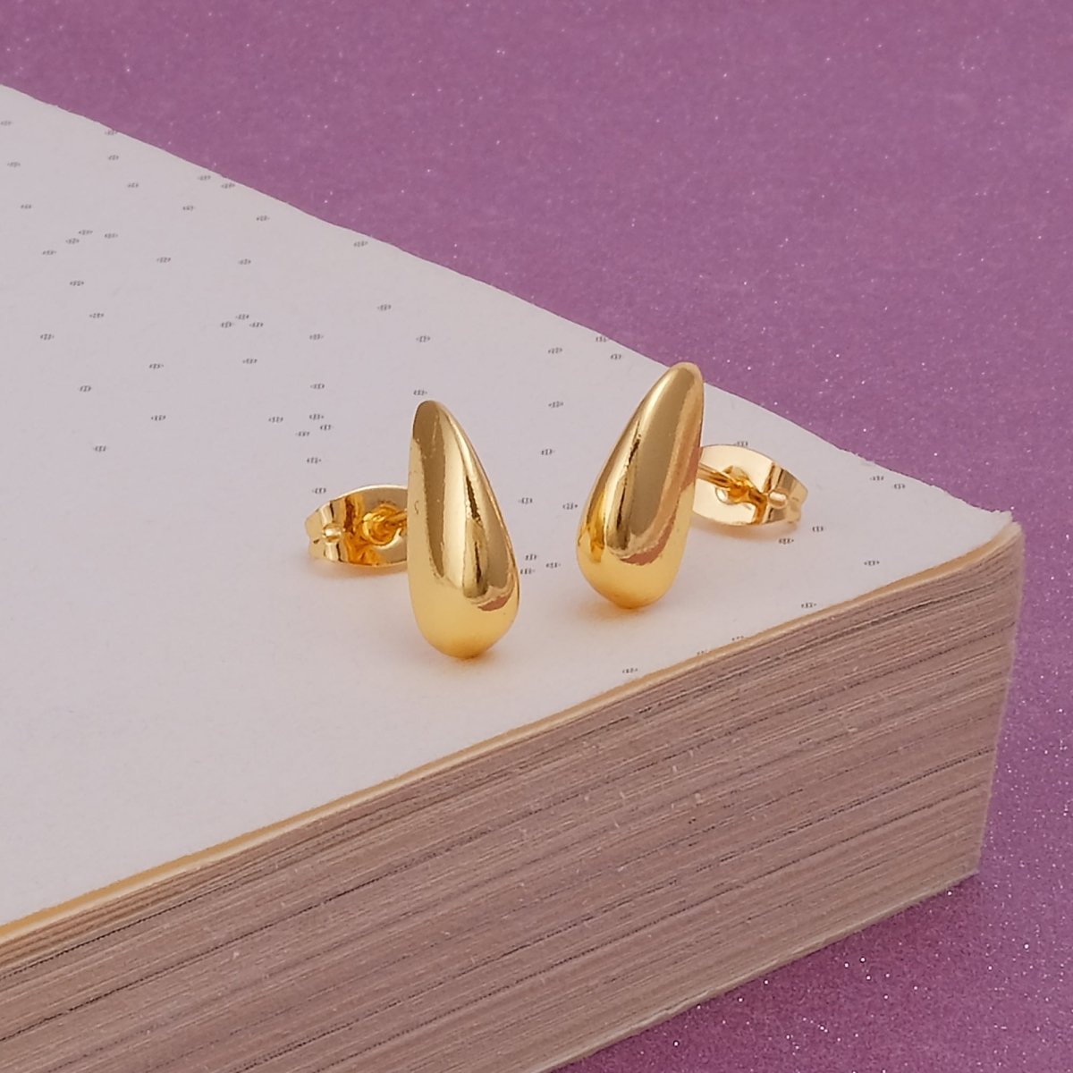 Gold Plated Organic Teardrop Stud Earrings Minimalist Modern Drop Jewelry