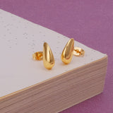 Gold Plated Organic Teardrop Stud Earrings Minimalist Modern Drop Jewelry